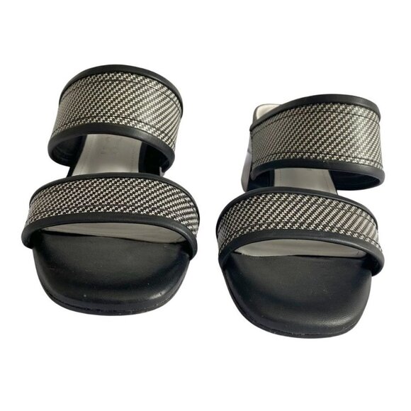 CAPELLI ROSSI BLACK WHITE INDI-90 STRAPPY SLIP ON GLOSSY BLOCK HEEL SANDALS - 9 - Picture 2 of 9